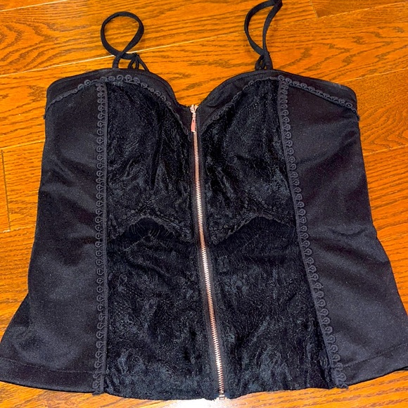SOLD NWOT Uno Core Black Lace Bustier Padded Zip Up Top Sz L - Picture 2 of 7